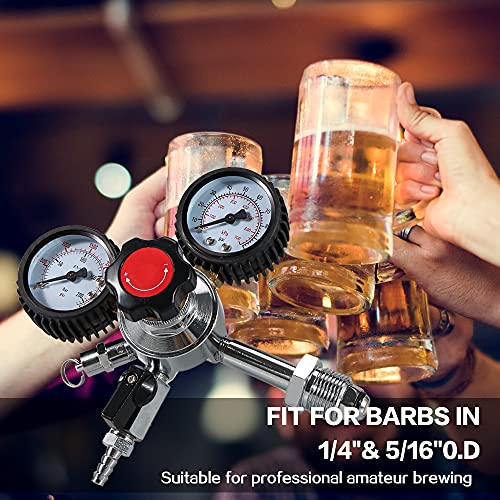 LUCKEG CGA580 Nitrogen Beer Regulator Dual Gauge Gas Air Pressure Regulator with 0-100 PSI Delivery Pressure Premium Double Gauge Nitrogen Keg Regulator with 5ft Gas Line and Free Worm Clamps