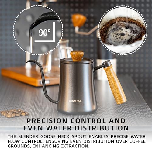 NEOUZA 500ml Gooseneck Kettle, 304 Stainless Steel Stovetop Safe Kettle for Pour Over Coffee and Tea, Precision Spout & Wooden Handle - color: Classic (No Thermometer)