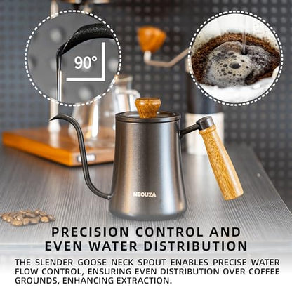 NEOUZA 500ml Gooseneck Kettle, 304 Stainless Steel Stovetop Safe Kettle for Pour Over Coffee and Tea, Precision Spout & Wooden Handle - color: Classic (No Thermometer)