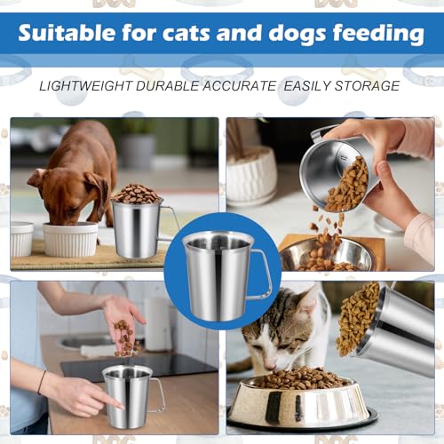 3 Cup Dog Measuring Cup,Stainless Steel Measuring Cup,Pet Food Measuring Scoop for Dogs, Cats, Birds and Small Pets,Kitchen use-Ideal for Dry Food & Treats (3CUP) - size: 3CUP