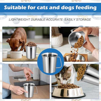 3 Cup Dog Measuring Cup,Stainless Steel Measuring Cup,Pet Food Measuring Scoop for Dogs, Cats, Birds and Small Pets,Kitchen use-Ideal for Dry Food & Treats (3CUP) - size: 3CUP