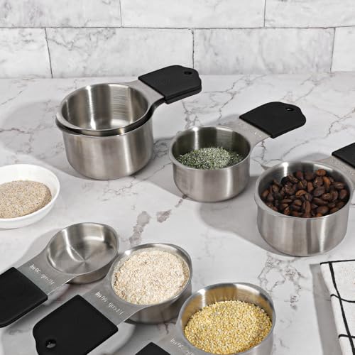 Magnetic Measuring Cups and Spoons Set of 16,Stainless Steel Magnetic Measuring Cups Set 7 and Magnetic Measuring Spoons Set of 8 with Leveler for Dry Liquid Ingredients (7, Black) - color: Black