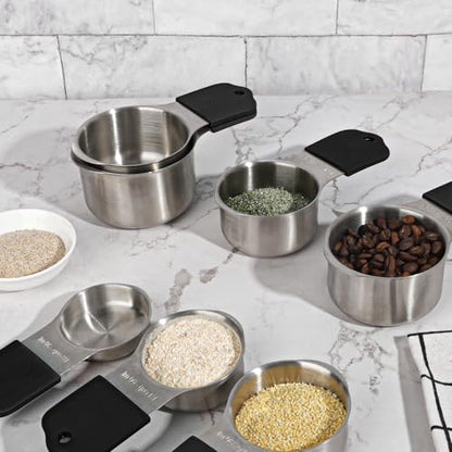 Magnetic Measuring Cups and Spoons Set of 16,Stainless Steel Magnetic Measuring Cups Set 7 and Magnetic Measuring Spoons Set of 8 with Leveler for Dry Liquid Ingredients (7, Black) - color: Black