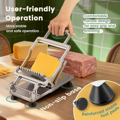 Huanyu Commercial Cheese Slicer Butter Cutter with 316 Stainless Steel Wire 3/8 IN&3/4 IN Blades Replaceable Block Cheese Cutting Board Aluminum Alloy Body Home&Restaurant Kitchen Cooking Baking Tool