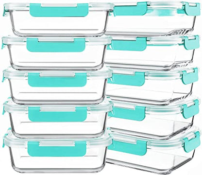 KOMUEE 10 Packs 30 oz Glass Meal Prep Containers,Glass Food Storage Containers with Lids,Airtight Lunch Bento Boxes, Microwave, Oven, Freezer and Dishwasher,Green - color: Green
