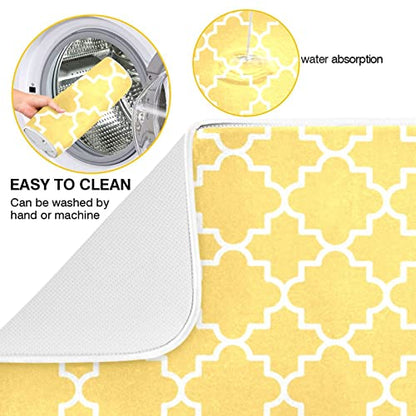 Super Absorbent Dish Drying Mat, Microfiber Fast-Drying Dish Mat, 24" x 18", Kitchen Dish Drying Pad, Quatrefoil Lattice Yellow Pattern - color: Quatrefoil Lattice Yellow Pattern, size: 18" x 24"