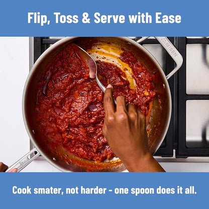 Misen Scraper Chef Spoon – Stainless Steel Cooking Spoon and Spatula Hybrid for Flipping Burgers Tossing Vegetables Scraping Pots Serving Casseroles and Everyday Kitchen Prep - style: Scraper Spoon