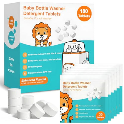180PCS Bottle Washer Tablets, Plant-Based Detergent Tablets Compatible with Baby Brezza, Momcozy, Grownsy, Papablic and All Baby Bottle Washers, Removes Milk Residue & Odor from Bottles & Pump Parts