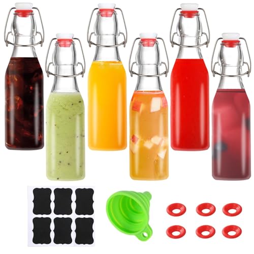 6 pack 8oz flip top glass bottles,swing top glass bottles 8 oz with lid for Home Brewing,2nd Fermentation,Kombucha,Kefir,Vanilla Extract,Juice,Tea,Beverages,Soda,Oils,Vinegar,Limoncello