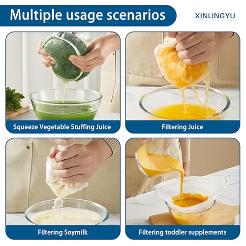 6 PCS Cheese Cloth Filling Squeeze Bags Reusable Straining Bags | Vegetable, Soy Milk, Dumpling Fillings,Nut Milk Bag Reusable for Straining Oat Milk, Celery Juice Nut Bag