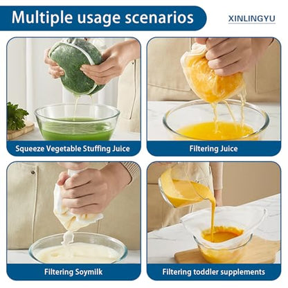 6 PCS Cheese Cloth Filling Squeeze Bags Reusable Straining Bags | Vegetable, Soy Milk, Dumpling Fillings,Nut Milk Bag Reusable for Straining Oat Milk, Celery Juice Nut Bag
