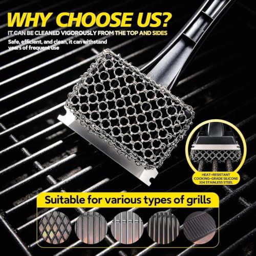Bristle-Free Grill Brush & Scraper,Durable, Efficient and Extra Safe BBQ Cleaning Brush for Cast Iron and Stainless Steel Outdoor Grills(Coarse Mesh) - size: Coarse Mesh