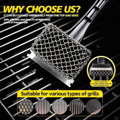 Bristle-Free Grill Brush & Scraper,Durable, Efficient and Extra Safe BBQ Cleaning Brush for Cast Iron and Stainless Steel Outdoor Grills(Coarse Mesh) - size: Coarse Mesh