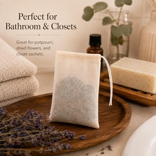 24 Pcs Spice Bags for Cooking, 4 x 6 in Cotton Muslin Bags with Drawstring, Reusable Empty Tea Bags for Loose Tea, Cheesecloth for Straining, Empty Sachet Pouches