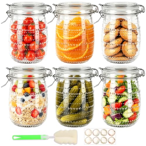 Alotpower 32 oz Wide Mouth Mason Jars with Airtight Lids 6 Pack | Quart Glass Pickling Jars with Hinged Lids for Canning,Kitchen Pantry Organization,Fermentation,Dry Food and Spices Storage - color: 32fl.oz 6pack