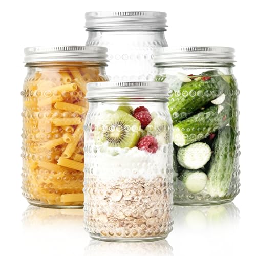 Wide Mouth Mason Jars 32 oz, 4 Pack Glass Canning Jars with Airtight Lids & Bands, Large Leak Proof Storage Containers for Canning, Pickling, Fermenting, Crafts & Pantry Organization