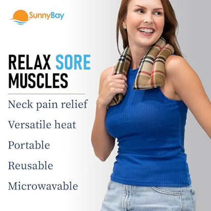 SunnyBay Microwave Heating Pad, Microwavable Heated Neck and Shoulder Wrap, Soothing Weighted Moist Heat or Ice Pack with Flaxseed and Lavender, 26x5 Inches, 2.5 lbs, Made in USA, London - color: Lavender - London