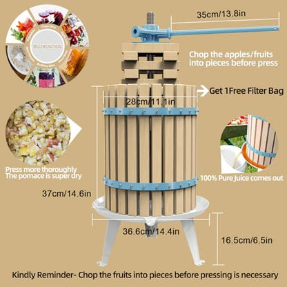 SQUEEZE master Fruit Apple Cider Wine Classic Press- 4.75 Gallon/18L-Solid Wood Basket with Fruit Apple Wine Classic Crusher -7 Litre/1.8Gallon