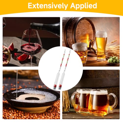 2 Pack Triple Scale Measure Hydrometer, Wine and Beer Hydrometer with Cleaning Cloth, Specific Gravity Tester for Alcohol Sugar, Home Brewing Equipment for Mead Wine Making Supplies