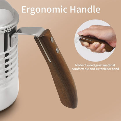 Small & Elegant Stainless Steel Gooseneck Kettle with Wooden Handle and Gift Box – 700ml (24oz) Pour Over Coffee & Tea, Precision Spout for Water Flow Control, Stainless Steel, Durable Polished Finish