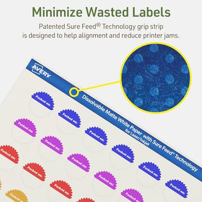Avery Dissolvable Starburst Labels, Sure Feed Technology, 1", Matte White, Print-to-The-Edge, Laser/Inkjet Printable, 480 Labels Total - style: 480 labels