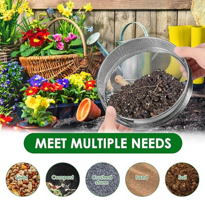 3Pcs Stainless Steel Garden Soil Sieve, 9.8" 7.9" 5.9" Stackable Soil Sifter Set,Gardening Soil Sifters Practical, Compost Sifter Compact Rock Sifter for Gardening