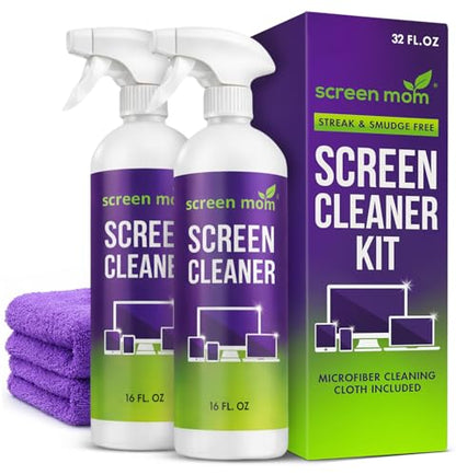 Screen Mom Screen Cleaner Spray 2 Pack-16oz for TV, Car, Laptop & Computer | Streak-Free Formula, Alcohol & Ammonia-Free, Safe for TVs, OLED Glass Tablets & Phones, Gentle Cleaning, No Residue Finish - size: 32 Fl Oz (Pack of 1)