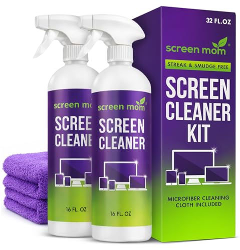 Screen Mom Screen Cleaner Spray 2 Pack-16oz for TV, Car, Laptop & Computer | Streak-Free Formula, Alcohol & Ammonia-Free, Safe for TVs, OLED Glass Tablets & Phones, Gentle Cleaning, No Residue Finish - size: 32 Fl Oz (Pack of 1)