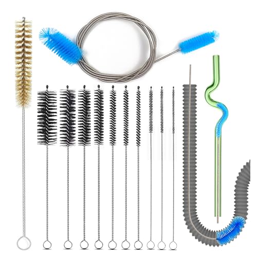 12 Pcs Tube Pipe Cleaners Brush Set | Flexible Drain Brush,Long Straw Brush | 61-inch Flexible Double-Ended Hose Brush,8-inch Different Diameters Brush,12-inch Brass Wire Brush,for Kitchen Sink Plumbing