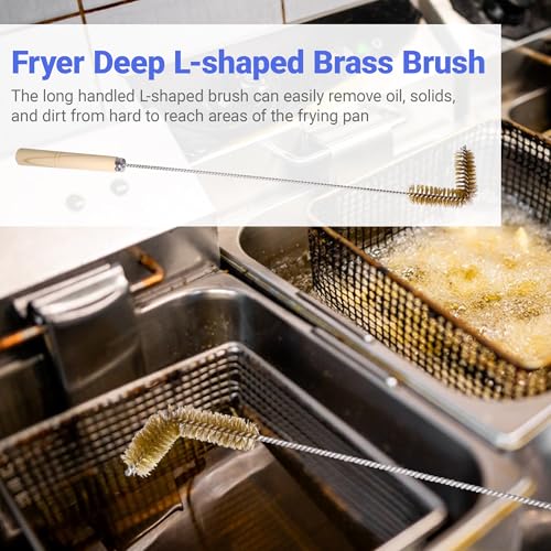 4 PCS Fryer Cleaning Tools with Deep Fryer Brass L-Shaped Brush, Deep Fryer Crumb Scoop, Deep Fryer Cleanout Rod, Long Handle Deep Basket Brush for Restaurants, Air Fryers, Deep Fat Fryers - color: 4pcs Brass Brush