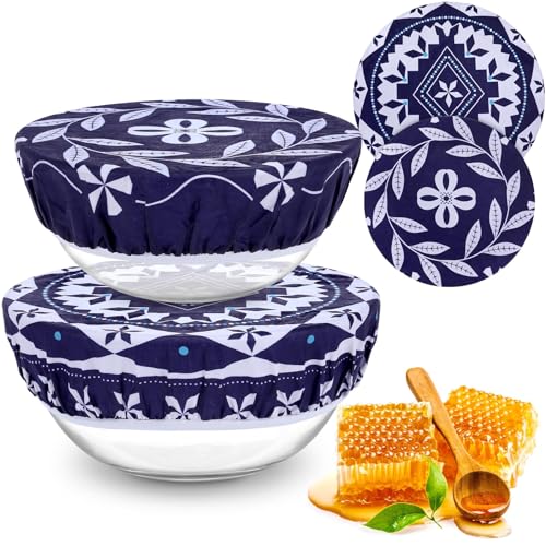 2 Large Reusable Beeswax Bowl Covers for Bread Proofing, 10/12 Inch Elastic Beeswax Wraps Cotton Cloth Sourdough Bowl Covers for Proofing Baskets, Mixer Bowls, Food Storage Containers - color: Rotational Geometry
