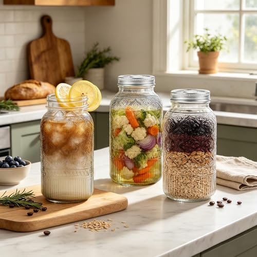 64oz Mason Jars Wide Mouth 1-Pack with 304 Stainless Steel Airtight Lids | Half Gallon Glass Canning Jars, Large Glass Containers for Pantry Storage, Fermenting, Pickling, Cold Brew, DIY Projects - color: Clear-64OZ