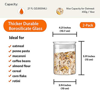 ZENS 27oz Glass Jars with Airtight Lid Set of 2, Clear Glass Storage Containers, Glass Kitchen Canisters with Airtight Lids, Coffee Jars for Brown Sugar, Pantry Organization - size: 6-27oz 2Pack