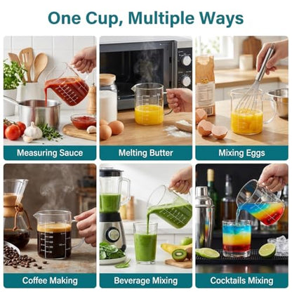 Borosilicate Glass Measuring Cup, 1-1/2 Cup Glass Measuring Cup with Spout, Microwave Safe, Dishwasher Safe, Easy Read Scale for Coffee Brewing, Baking, Cooking, Heating and Meal Prep. - size: 12oz/350ml