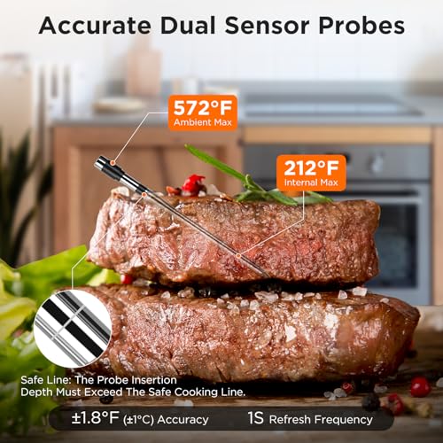 Newise Bluetooth Meat Thermometer with Smart APP, 800FT Wireless Range | LCD Base, Rechargeable Probe, Digital Food Thermometer for BBQ, Grill, Smoker, Perfect Gifts for Men - size: 1 Probe
