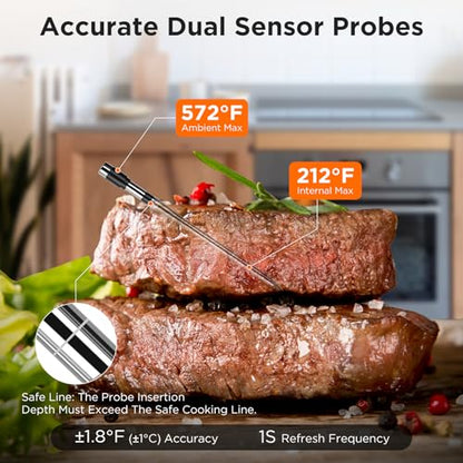 Newise Bluetooth Meat Thermometer with Smart APP, 800FT Wireless Range | LCD Base, Rechargeable Probe, Digital Food Thermometer for BBQ, Grill, Smoker, Perfect Gifts for Men - size: 1 Probe