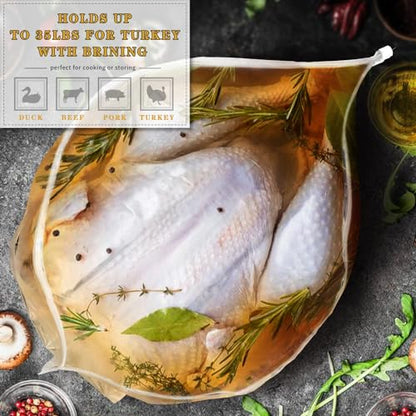 Brining Bags for Turkey, 3 Packs Extra Large Turkey Brine Bag with 3 Cotton Strings, Thickened Brine Bags with Double Zip-lock Seal for Turkey, Chicken Marinade, 26"×22" Hold up to 35LB by JY COOKMENT - size: 3PCS-26"×22"