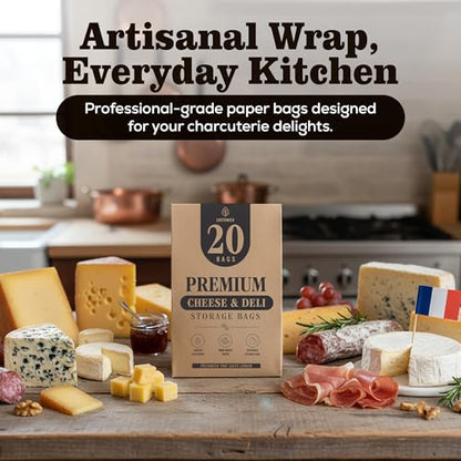 Cheese And Deli Storage 20 Breathable Wax Paper Cheese Storage Bags, Compostable, Biodegradable, and Plastic-Free Paper to Keep Cheese and Charcuterie Fresh, Kitchen Organization 6.25 x 11 inch