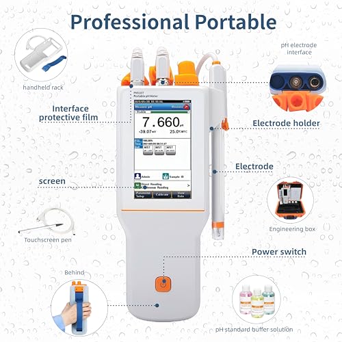 PH510T Digital pH Meter Tester ±0.002pH Accuracy Portable Touchscreen IP65 Waterproof ORP 1-8 Point Calibration for Drinking Water Pool Aquarium Lab Testing - style: Smart Touchscreen Model