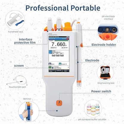 PH510T Digital pH Meter Tester ±0.002pH Accuracy Portable Touchscreen IP65 Waterproof ORP 1-8 Point Calibration for Drinking Water Pool Aquarium Lab Testing - style: Smart Touchscreen Model