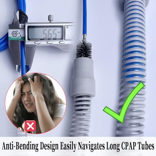 Thickened CPAP Hose Cleaner Brush Kit – Anti-Bending Dual-Ended Long Brush with Protective Sleeve, Mask Brush, Drip-Dry Hook, Fits 15-22mm Tubes, Complete CPAP Cleaning Supplies - color: White
