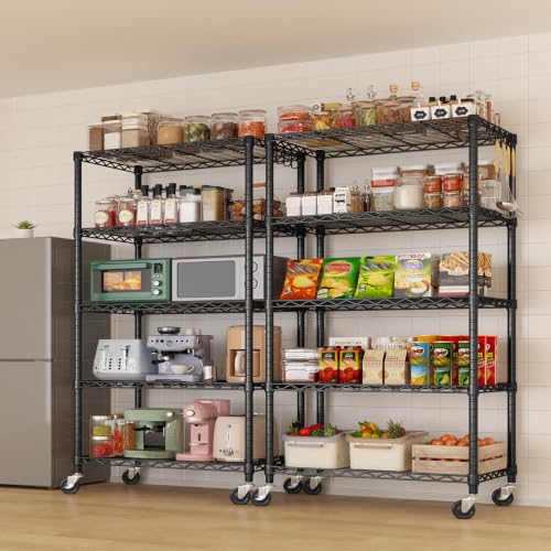 Wire Storage Shelves with Wheels: 5 Tier Adjustable Metal Shelving Unit, NSF Heavy Duty Kitchen Bakers Rack, Rolling Pantry Shelf Organizer for Closet, Laundry, Garage, 24" W x 18" D x 75" H - size: 24"W x 18"D x 75"H