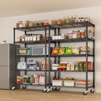 Wire Storage Shelves with Wheels: 5 Tier Adjustable Metal Shelving Unit, NSF Heavy Duty Kitchen Bakers Rack, Rolling Pantry Shelf Organizer for Closet, Laundry, Garage, 24" W x 18" D x 75" H - size: 24"W x 18"D x 75"H
