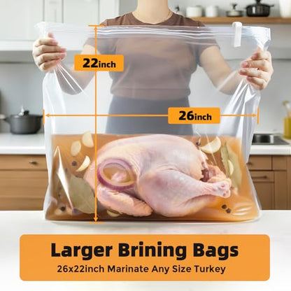 Turkey Brine Bag, Brining Bags for Turkey 25LB and Above with 3 Strings and Clips, Father Day Gift for Dad Mom Men Love Cooking in Kitchen, 26"x 22" Size Used for Marinating Turkey and Meat; 3PCS