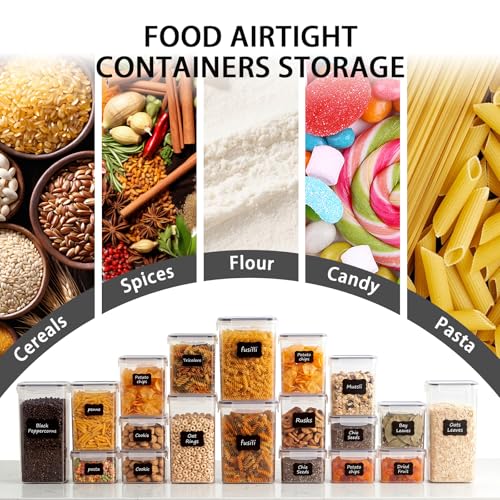 36 PCS Airtight Food Storage Containers with Lids, BPA Free Clear Plastic Kitchen and Pantry Organization and Storage Set for Flour, Sugar, Cereal, Pasta, Includes 36 Labels and Marker - size: 36pcs