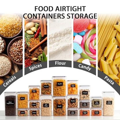 9 PCS Airtight Food Storage Containers with Lids, BPA Free Clear Plastic Kitchen and Pantry Organization and Storage Set for Flour, Sugar, Cereal, Pasta, Includes 9 Labels and Marker - size: 9pcs