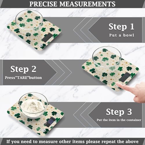 Food Scale Kitchen Scale for Baking Cooking Digital Food Weighing Measuring Scale Small Waterproof Electric Food Scale Green Clovers and Stars - color: Green Clovers and Stars