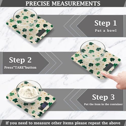 Food Scale Kitchen Scale for Baking Cooking Digital Food Weighing Measuring Scale Small Waterproof Electric Food Scale Green Clovers and Stars - color: Green Clovers and Stars