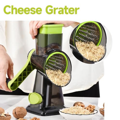 Rotary Cheese Grater with Handle Kitchen Shredder Slicer Grater Slicer Ice Shaver Cheese Vegetable Nuts Potato Zucchini Chocolate 3 Interchangeable Blades (Green TSP) - color: Green TSP