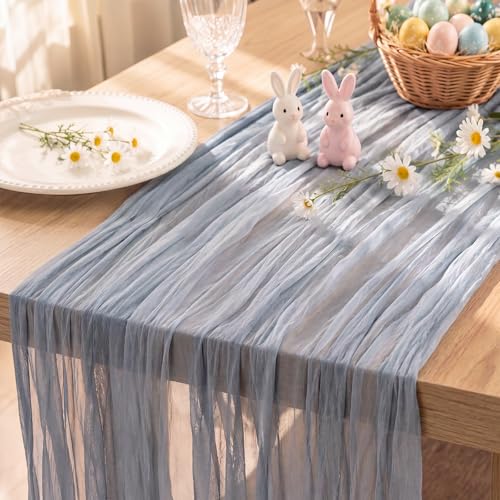 Dusty Blue Cheesecloth Table Runner 120 Inch 10FT Cheese Cloth Runners 1 Pack for Baby Shower, Coastal Style, Retro Decoration, Farmhouse - color: Dusty Blue